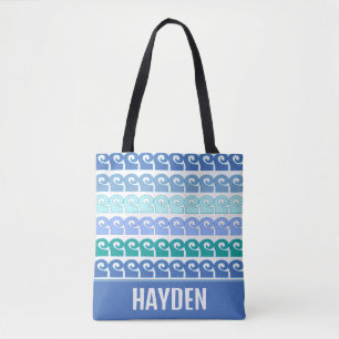 Modern Waves Pattern in Blues Personalised Tote Bag