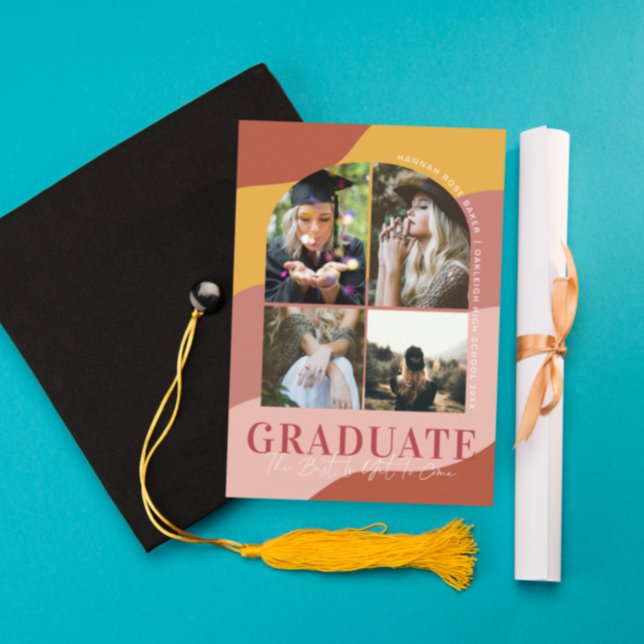 Modern Waves | Simple Arched Graduation 4 Photo  Announcement (Creator Uploaded)