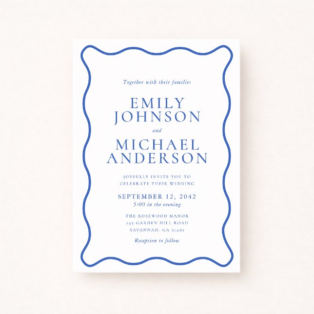 Modern WavModern Wavy Dual Blue Wedding Invitation (Creator Uploaded)