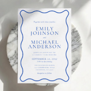 Modern WavModern Wavy Dual Blue Wedding Invitation