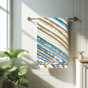 Modern Wavy Beach Stripes Bath Towel