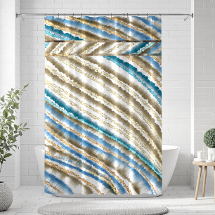 Modern Wavy Beach Stripes Shower Curtain