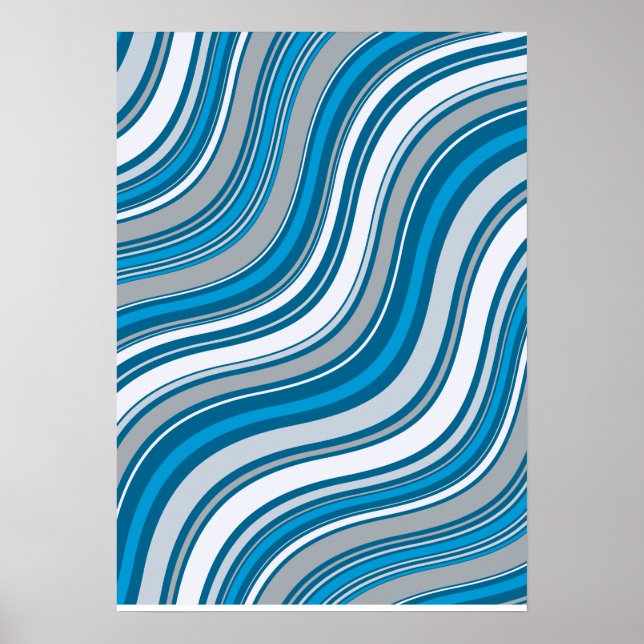 Modern Wavy Blue and Grey Abstract Poster (Front)