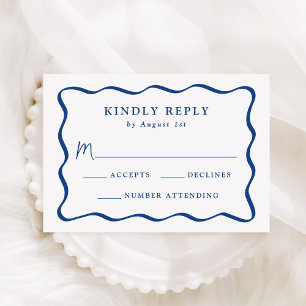 Modern Wavy Blue Frame Wedding RSVP Card