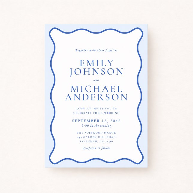 Modern Wavy Dual Blue Wedding Invitation (Creator Uploaded)