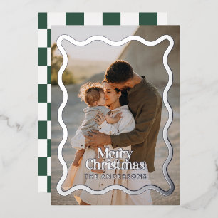 Modern wavy edge check green photo Christmas