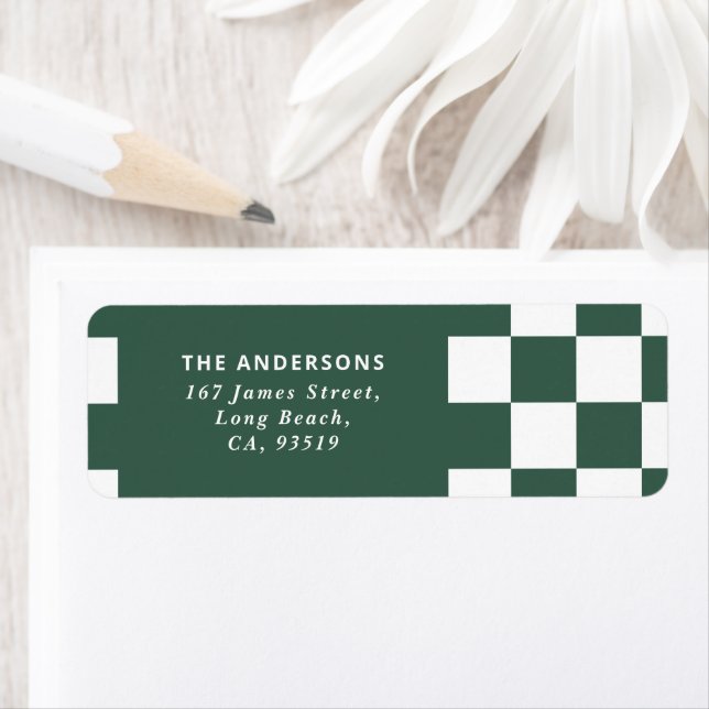 Modern wavy edge check minimal Christmas Return Address Label (Insitu)