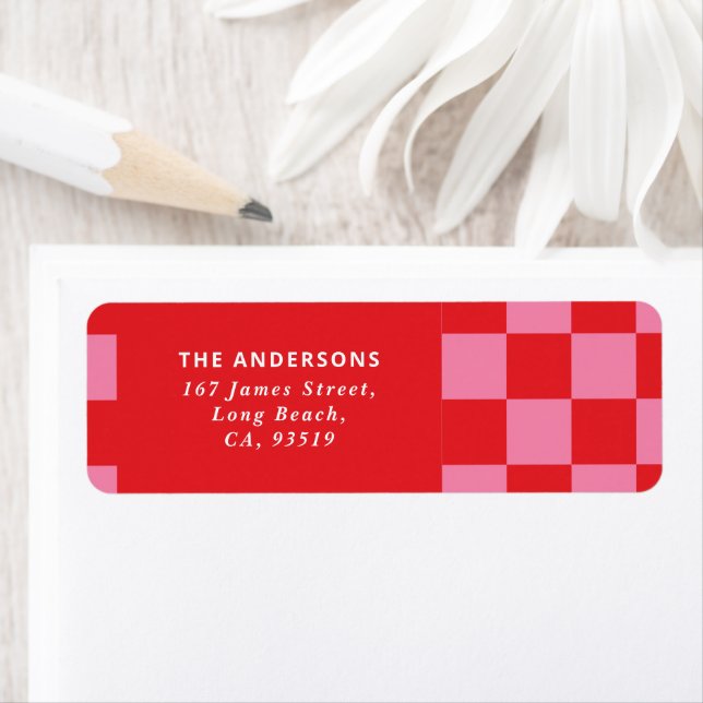 Modern wavy edge check minimal Christmas Return Address Label (Insitu)