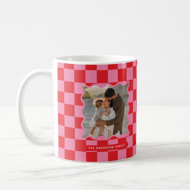 Modern wavy edge check minimal photo Christmas Coffee Mug (Left)