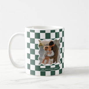 Modern wavy edge check minimal photo Christmas Coffee Mug