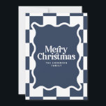 Modern wavy edge check navy blue photo Christmas Holiday Card<br><div class="desc">Modern minimal graphic check pattern navy blue wavy edge photo Christmas holiday card. Bold on trend design. Part of a holiday collection.</div>