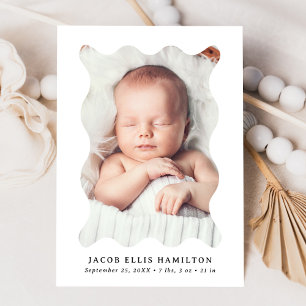 Modern Wavy Frame 2 Photo Birth Announcement
