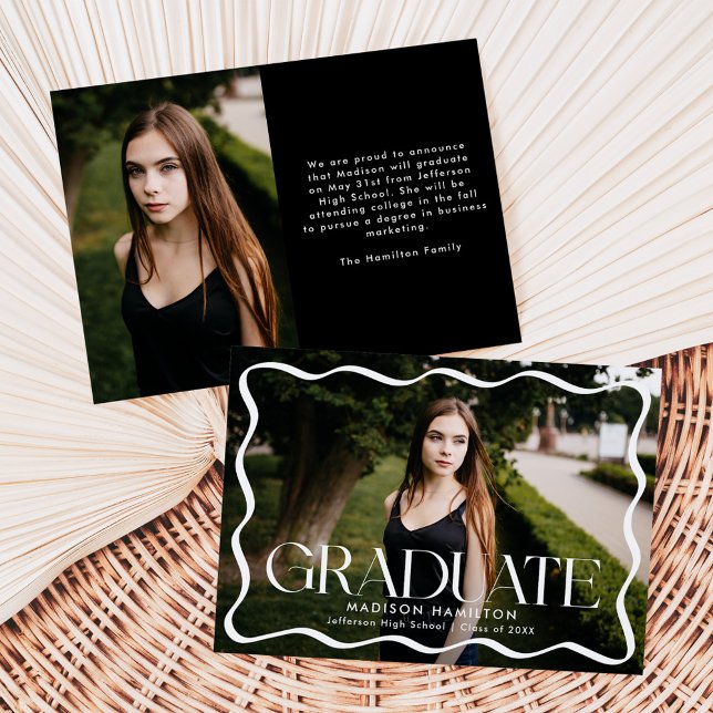 Modern Wavy Frame Graduate 2 Photo Graduation Announcement (Creator Uploaded)