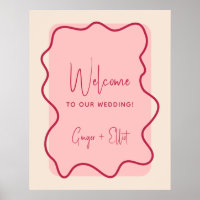 Modern Wavy Frame Magenta Pink Wedding Welcome
