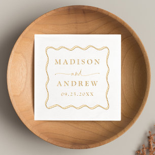 Modern Wavy Frame Personalised Wedding Foil Napkins