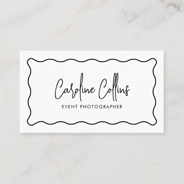 Modern wavy frame, qr code, photography business card (Front)