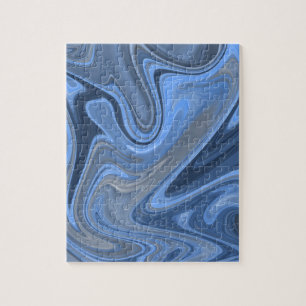 Modern Wavy Gradient Blue Water Marble Jigsaw Puzzle