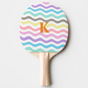 Modern Wavy Lines   Pastel Waves Monogram Ping Pong Paddle