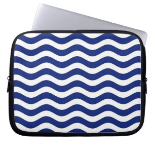 Modern Wavy Navy Blue Stripes Decor Laptop Sleeve