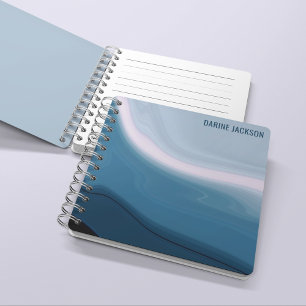 Modern Wavy Ocean Blue Watercolor Monogram Notebook