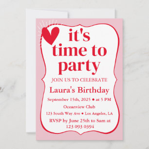 Modern Wavy Pink and Red Birthday Invitation