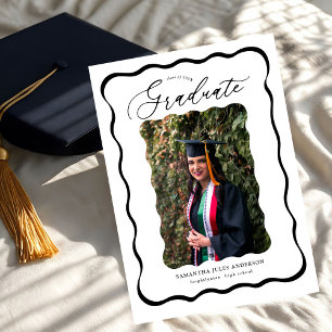 Modern Wavy Script Photo Graduation Party  Invitation