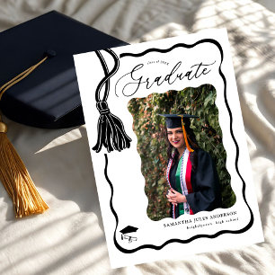 Modern Wavy Script Photo Graduation Party  Invitation