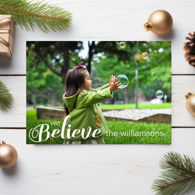 Modern We Believe in Christmas Magic Holiday Photo Card (Creator Uploaded)