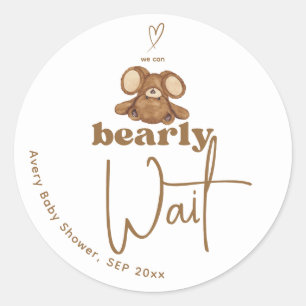 Modern We Can Bearly Wait Baby Shower Classic Round Sticker
