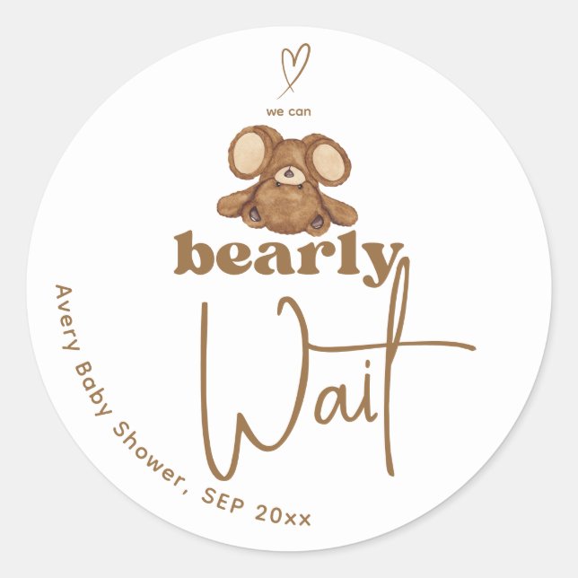 Modern We Can Bearly Wait Baby Shower  Classic Round Sticker (Front)
