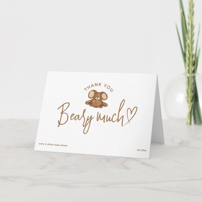 Modern We Can Bearly Wait Baby Shower  Thank You Card (Front)