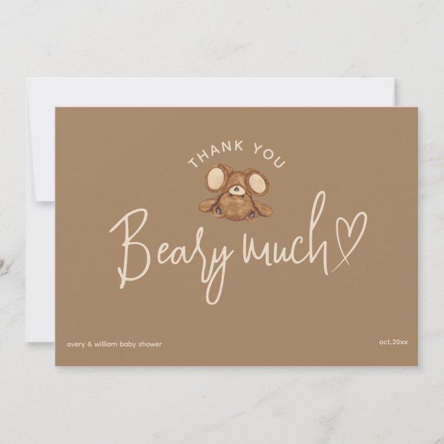 Modern We Can Bearly Wait Baby Shower  Thank You Card (Front)