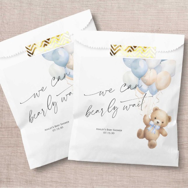 Modern We Can Bearly Wait Blue Boy Shower Favour Bag (Blue We Can Bearly Wait, baby Boy SHower Favor Bag.)
