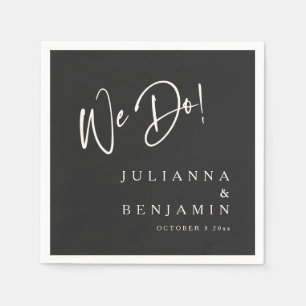 Modern We Do Elegant Custom Black Cream Wedding Napkin