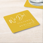 Modern We Do Elegant Custom Saffron Yellow Wedding Square Paper Coaster<br><div class="desc">Modern We Do Elegant Custom Saffron Yellow Wedding Paper Coaster</div>