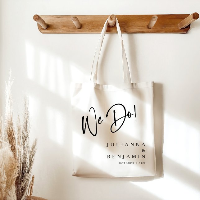 Modern We Do Elegant Custom Wedding Black Text Tote Bag (Creator Uploaded)