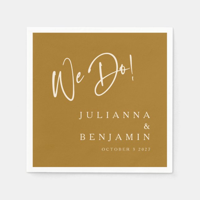 Modern We Do Elegant Custom Wedding Ochre Gold Napkin (Front)