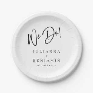 Modern We Do Elegant Custom Wedding White Black Paper Plate