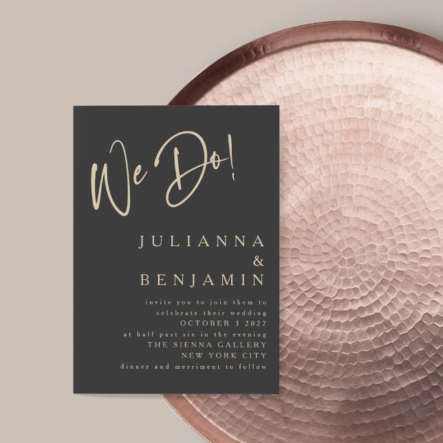 Modern We Do Elegant Slate Black Beige Wedding Invitation (Creator Uploaded)
