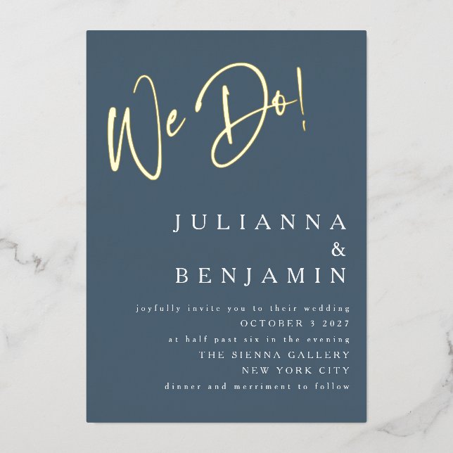 Modern We Do Elegant Wedding Dusky Blue Gold (Front)
