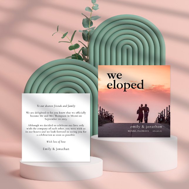 Modern We Eloped Photo Elopement Announcement Card (Creator Uploaded)