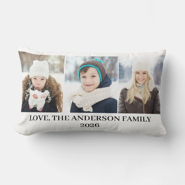 Modern We Love You 3 Photo Collage  Lumbar Cushion (Front)