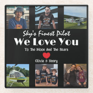 Modern 'We Love You' Custom Photo Collage Glass Coaster