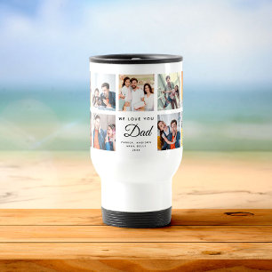 Modern WE LOVE YOU DAD Square Photo Collage Travel Mug
