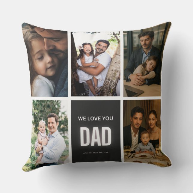 Modern WE LOVE YOU Father's Day Photo Collage Cushion (Back)