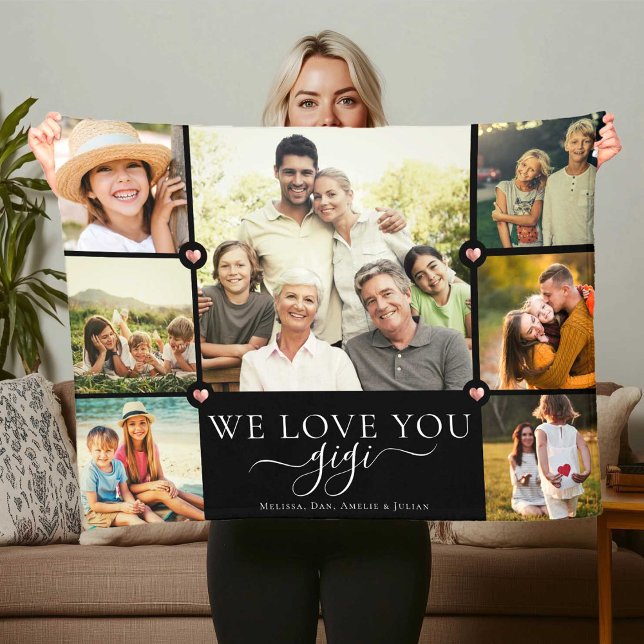Modern We Love You Gigi Family Photo Collage Fleec Fleece Blanket (Creator Uploaded)