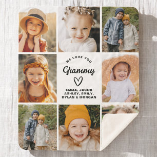 Modern We Love You Grammy Family Photo Collage Sherpa Blanket