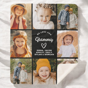 Modern We Love You Grammy Family Photo Collage Sherpa Blanket