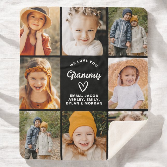 Modern We Love You Grammy Family Photo Collage Sherpa Blanket (Creator Uploaded)