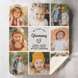 Modern We Love You Grammy Family Photo Collage Sherpa Blanket